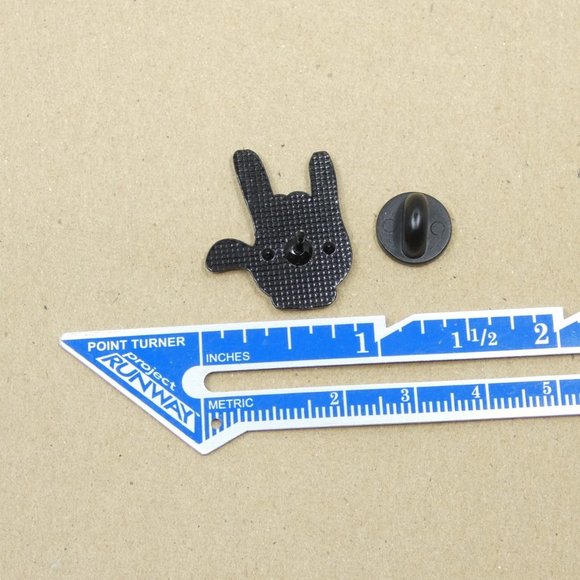 FREE ADD ON WITH PURCHASE I Love You ASL Hand/Heavy Metal Devil Horns Pin - Picture 3 of 4